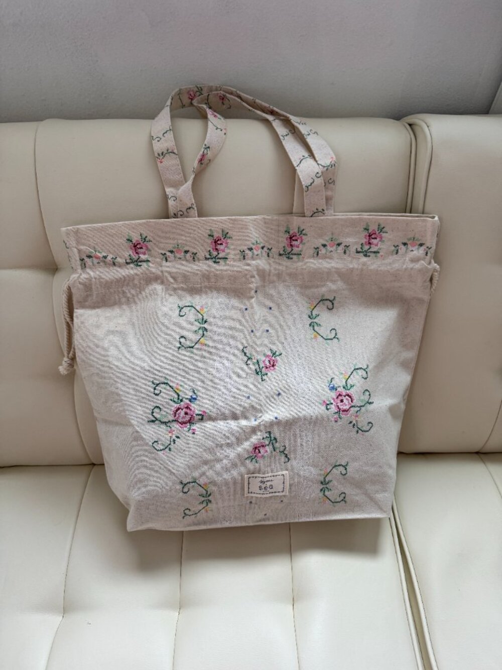 Sézane x Sea New York limited edition embroidery floral drawstring tote bag NWOT